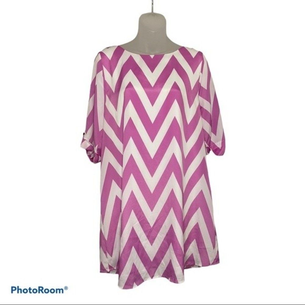 Everly Purple and White Chevron Tunic Dress Size Large